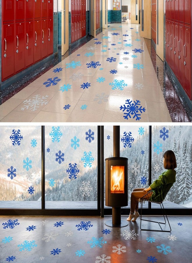 ReliThick 30 Pcs Snowflake Floor Decal Winter Snowflake Floor Sticker Removable Window Cling Christmas Self Adhesive Wall Decal for Xmas Decor Winter Party Supply(Blue, Silver) - Image 3